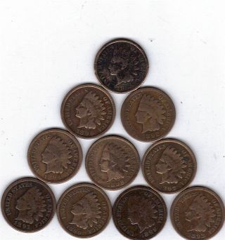 10 Indian Head Pennys All In A Row 1890 - 1899 6 photo