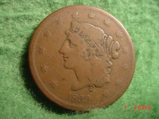 1839 Coronet Large Cent,  Fine Beaded Cord & Back Of 38 photo