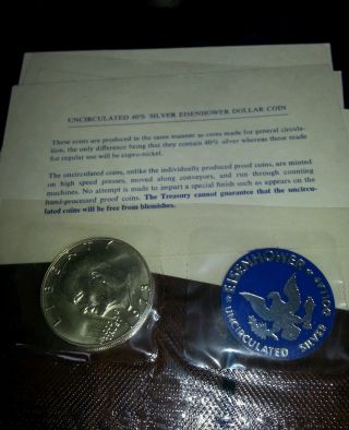 1973 - S Blue U.  S.  Envelope - Eisenhower Ike Uncirculated 40% Silver Dollar photo