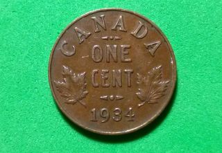 1934 Canada One Cent Bn Sharp Detail Coin Lower Mintage photo