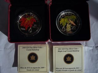2009 And 2011 Canada Crystal Raindrop Proof Silver Coin Pair photo