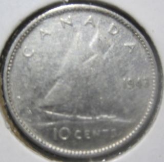 Canada 1943 10 Cent Silver Bluenose Sailing photo