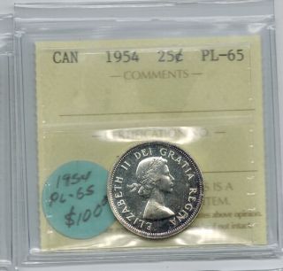 Canada 1954 25 Cents Quarter Iccs Pl 65 Cameo On Reverse photo