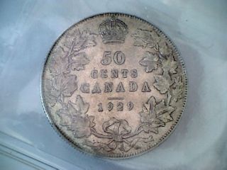 1929 Canadian Silver 50 Cent.  Cccs Vf - 20 photo