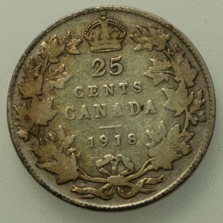 1918 Canada George V 25 Cents Circulated. photo