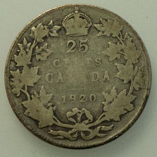 1920 Canada George V 25 Cents Circulated. photo