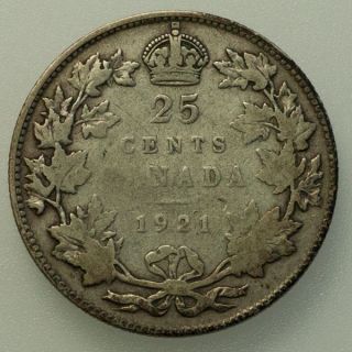 1921 Canada George V 25 Cents Circulated. photo