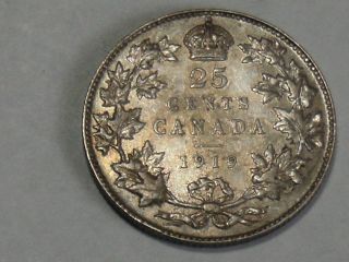 1919 Canadian Silver Twenty - Five Cent Coin 6927 photo