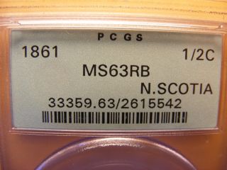 Novia Scotia 1861 1/2 Cent,  Ms - 63 Rb,  Hard To Find In This Grade photo