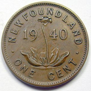 1940 Newfoundland Small Cent Vf - 25 Scarce Date Vf+ Low Mintage Key Nfld.  Penny photo