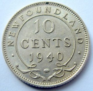 1940 Newfoundland Ten Cents Au - 50 Lustrous Low Mintage Nfld.  Dime photo