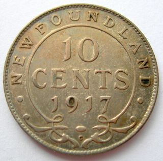 1917c Newfoundland Ten Cents Au - 50 Low Mintage Beauty Nfld.  Dime photo