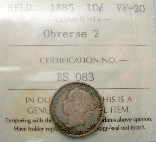 1885 Newfoundland Ten Cents Iccs Vf - 20 Only 8,  000 Struck Very Rare Nfld.  Dime photo