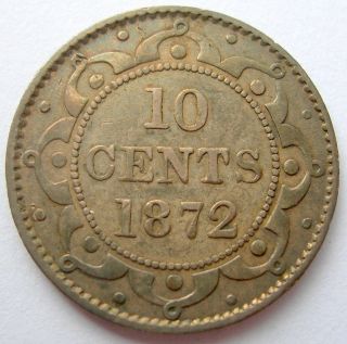 1872h Newfoundland Ten Cents Vf - 20 Scarce Only 40,  000 Nfld.  Dime photo
