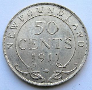 1911 Newfoundland Fifty Cents Au - 50++ Low Mintage George V Nfld.  Half photo