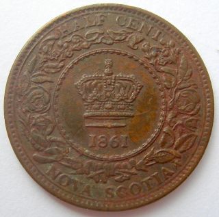 1861 Nova Scotia Half Cent Au - 50 Scarce Low Mintage N.  S.  Victoria ½¢ photo
