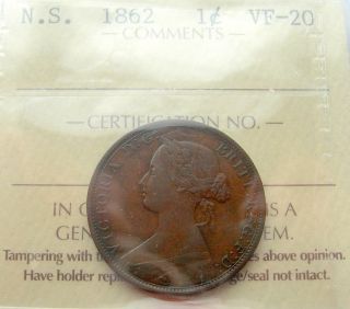 1862 Nova Scotia Large Cent Iccs Vf - 20 Rare & Very Elusive Key Date N.  S.  Penny photo