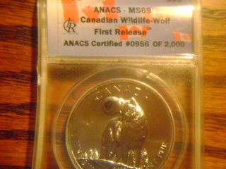 21 - D,  16 - D (not) 2011 Canada Wolf.  Anacs Graded Ms69.  956 Of 2,  000.  1 Oz Silver. photo