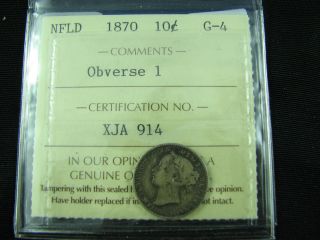 1870 Newfoundland 10 Cents Observe 1 Key Date Scarce Iccs G4 photo