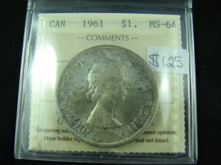 1961 Canada Dollar Silver Ms 64 Iccs photo