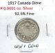 1917 Canada King George V Silver Dime.  925 Fine Silver World War I Coin Coins: Canada photo 2