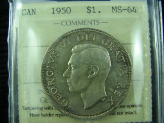 1950 Canada Dollar Silver Ms 64 Iccs photo