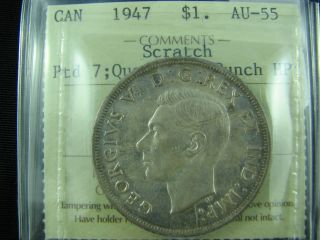 1947 Canada Dollar Pointed 7 Quadruple Punch Hp Au 55 Scratch photo