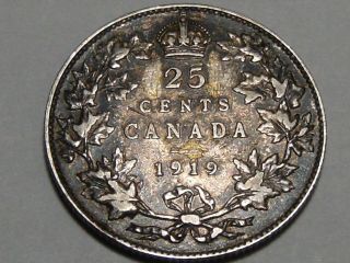 1919 Canadian Silver Twenty - Five Cent Coin 6901a photo