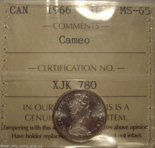 Canada Elizabeth Ii 1966 Cameo Silver Ten Cents - Iccs Ms - 65 (xjk 780) photo