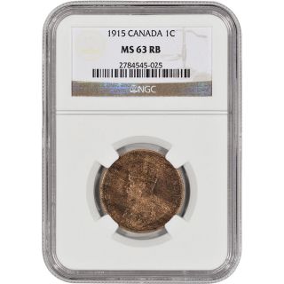 1915 Canada Cent 1c - Ngc Ms63 Rb photo