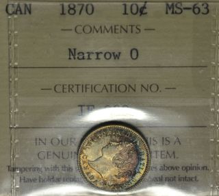 1870 N0 Ten Cent (10¢) Iccs Ms - 63 Pq+ Rainbow Toning Wow photo