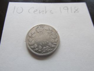 1918 Canada 10 Cents Silver Coin photo