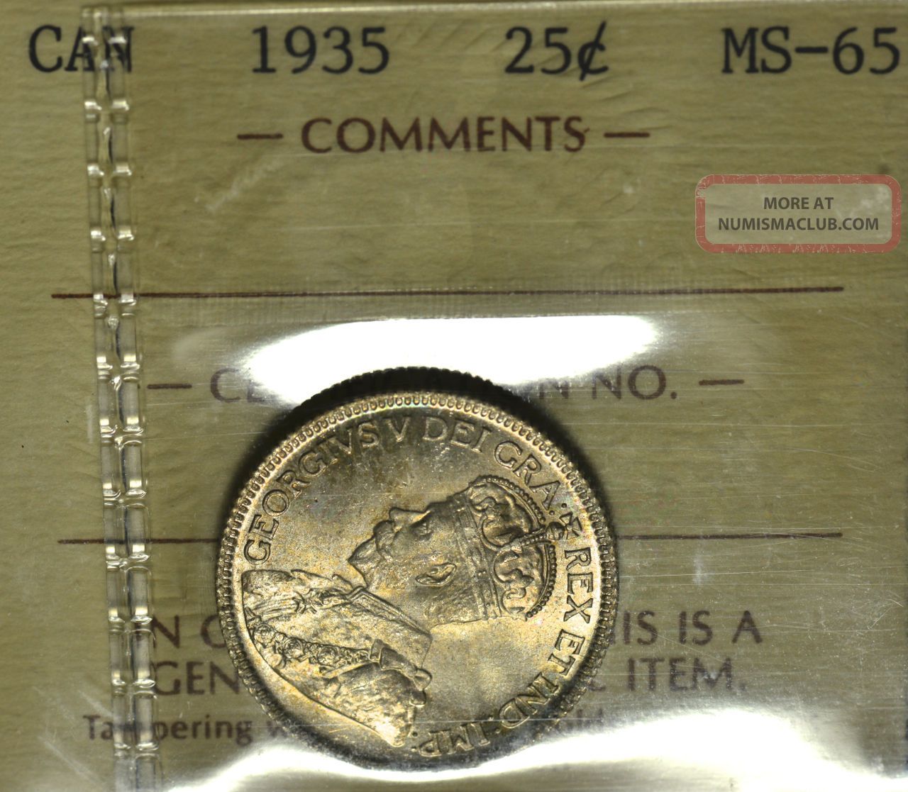 1935 Canada (25¢) Iccs Ms - 65 Pq+ Golden Toning & Luster Coins: Canada photo