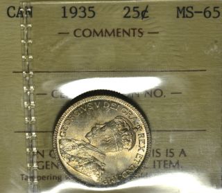 1935 Canada (25¢) Iccs Ms - 65 Pq+ Golden Toning & Luster photo