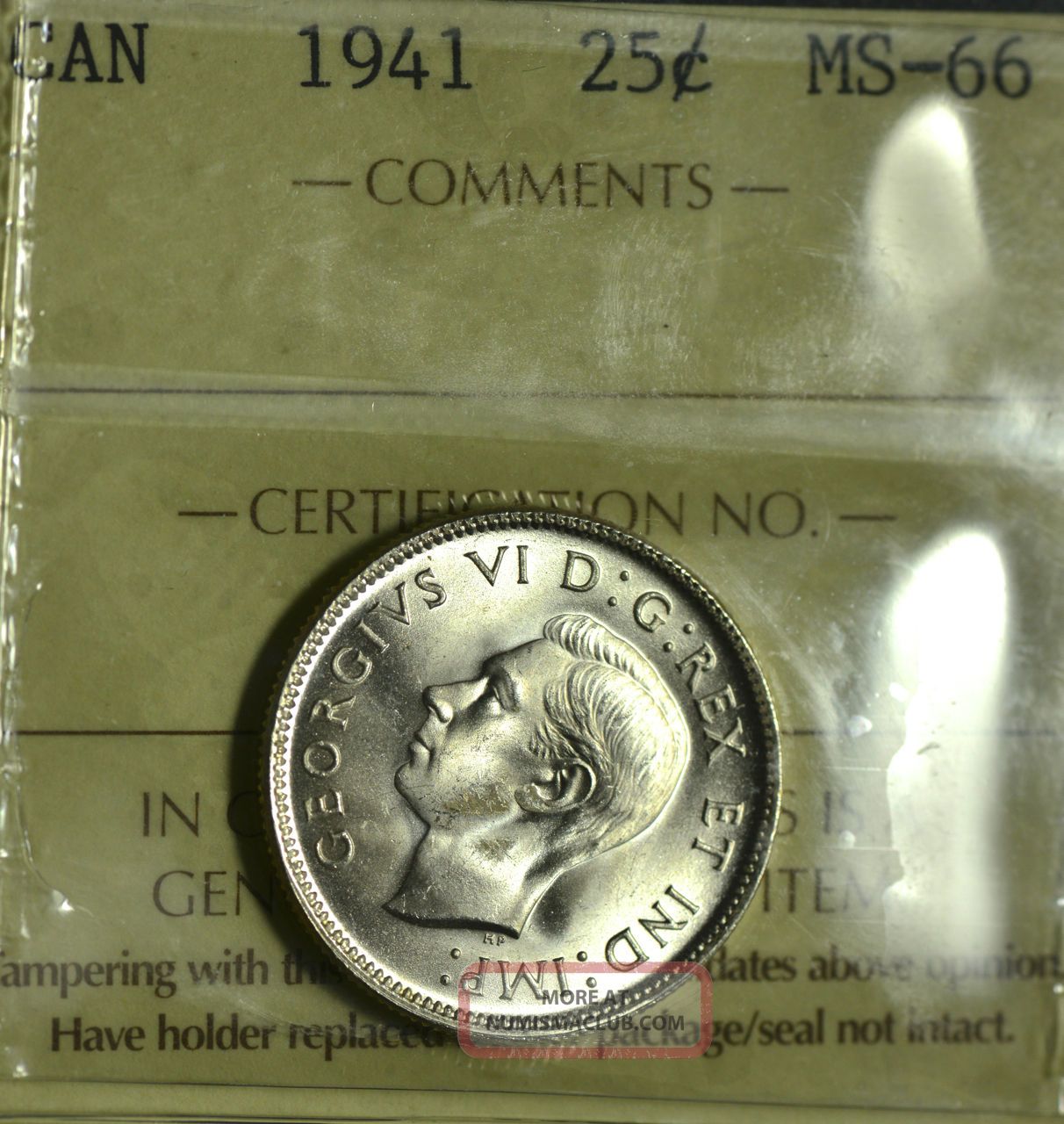 1941 Cent (25¢) Iccs Ms - 66 Pq+ - Full Luster & Shinny - A Gem Coins: Canada photo