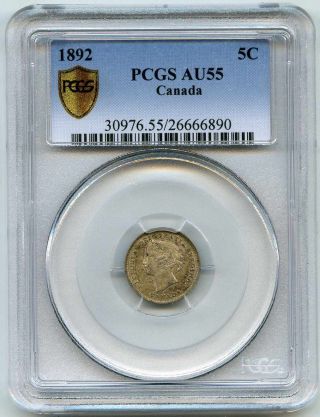 1892 Pcgs Au55 Canadian 5 Cent Nickel photo