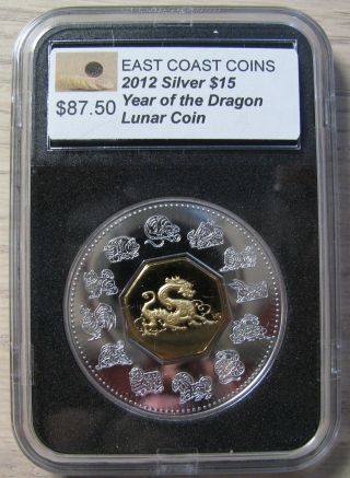 2000 Proof $15 Chinese Lunar - Year Of The Dragon Canada.  925 Silver W/ Gold photo