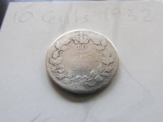 1932 Canada 10 Cents Silver Coin photo