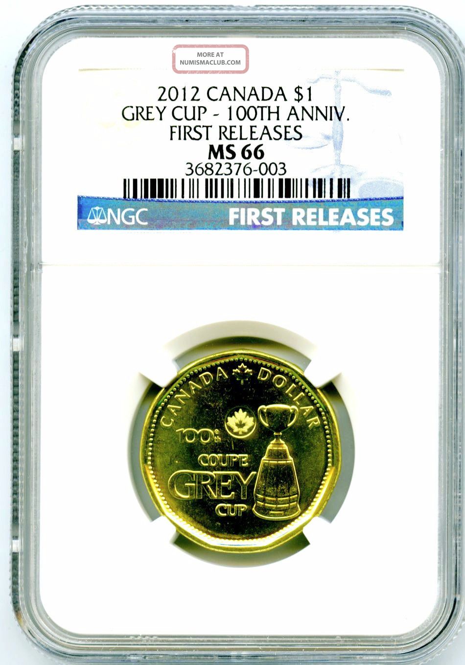 2012 Canada Loonie Grey Cup 100th Anniversary Ngc Ms66 First Releases Rare Coins: Canada photo