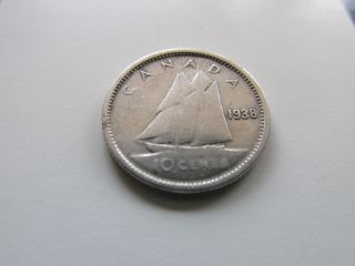 1938 Canada 10 Cents Silver Coin photo