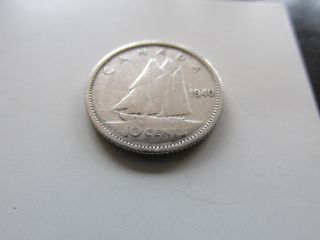 1940 Canada 10 Cents Silver Coin photo