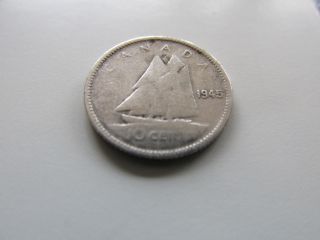 1945 Canada 10 Cents Silver Coin photo