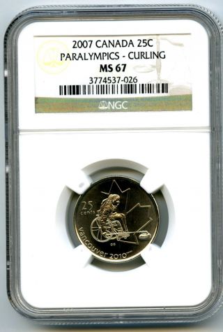 2007 Canada 2010 Paralympics Curling Wheelchair Ngc Ms67 Olympic Quarter Rare photo