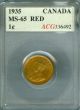 1935 Canada Cent Finest Graded State Rare Red. Coins: Canada photo 2