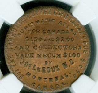 Canada Copper Montreal Token Leroux M.  D.  Br - 582 Ngc Ms66 R/b Solo Finest photo