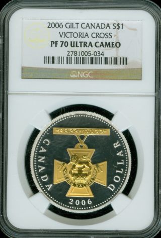 2006 Canada Silver 24k Gilt Victory Cross Dollar Ngc Pr70 Ultra Heavy Cam photo