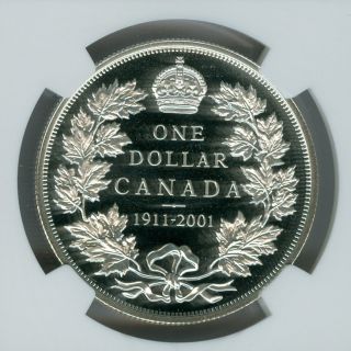2001 Canada Silver $1 Dollar 90th Ann Ngc Pr70 Ultra Heavy Cam Finest Graded photo