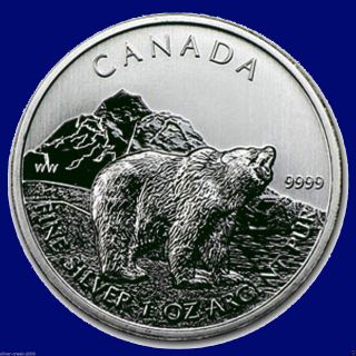 2011 Canadian Grizzly Bear Wildlife Series 1 Oz.  9999 Pure Silver Coin photo