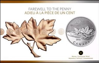 2012 Canada $20 Farewell To The Penny Coin And Certificate, .  9999 Silver,  No Tax photo