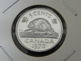 1973 Bu Pl Unc Canadian Canada Beaver Elizabeth Ii Nickel Five 5 Cent photo